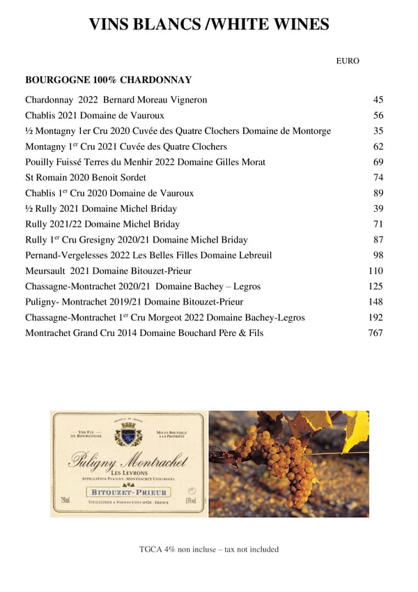 CARTE DES VINS BISTROT CARAÏBES