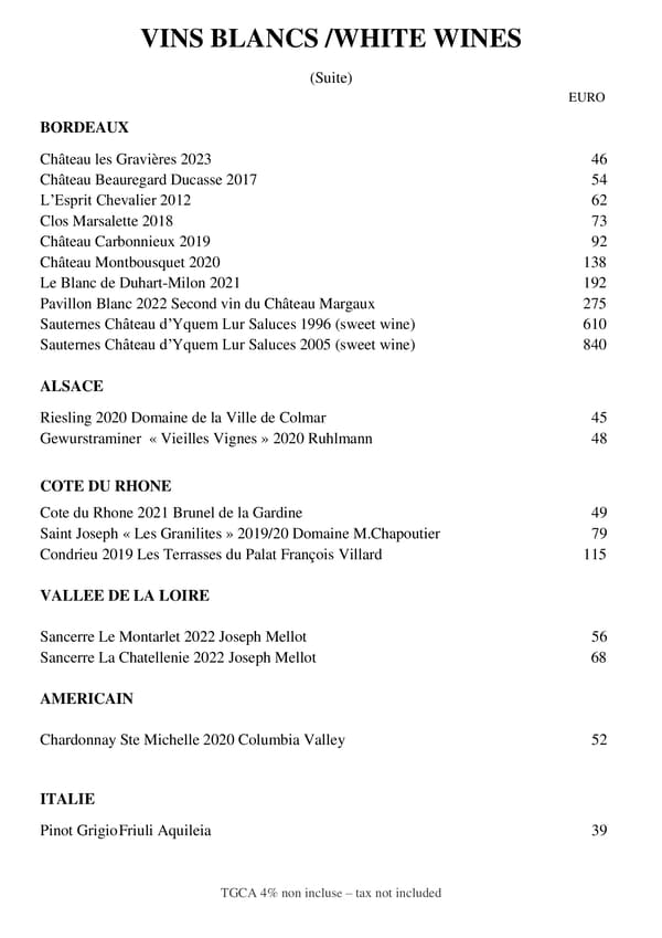 CARTE DES VINS BISTROT CARAÏBES