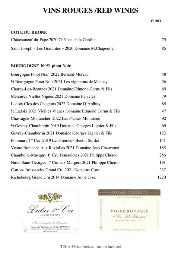 CARTE DES VINS BISTROT CARAÏBES