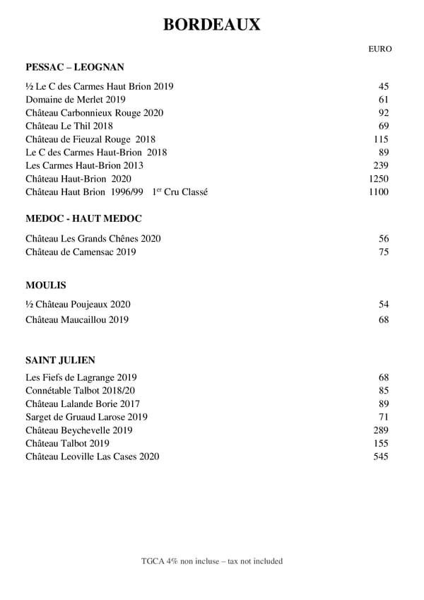CARTE DES VINS BISTROT CARAÏBES