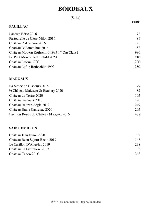 CARTE DES VINS BISTROT CARAÏBES