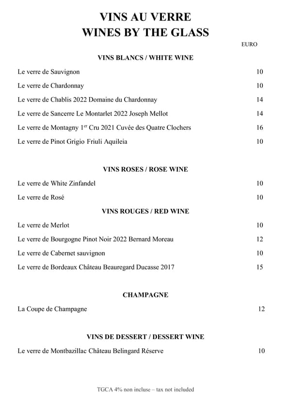 CARTE DES VINS BISTROT CARAÏBES